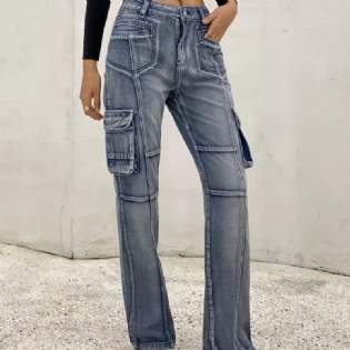 Kvinders Højtaljede Jeans Med Brede Ben Baggy Pige I Y2k-stil Denim Cargobukser