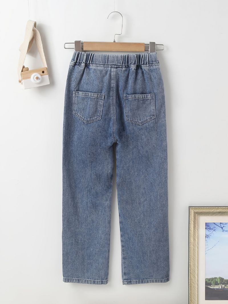 Lige Jeans Til Piger Med Bogstav- Og Hjertetryk Elastisk Linning Til Efterår Og Vinter Nyhed