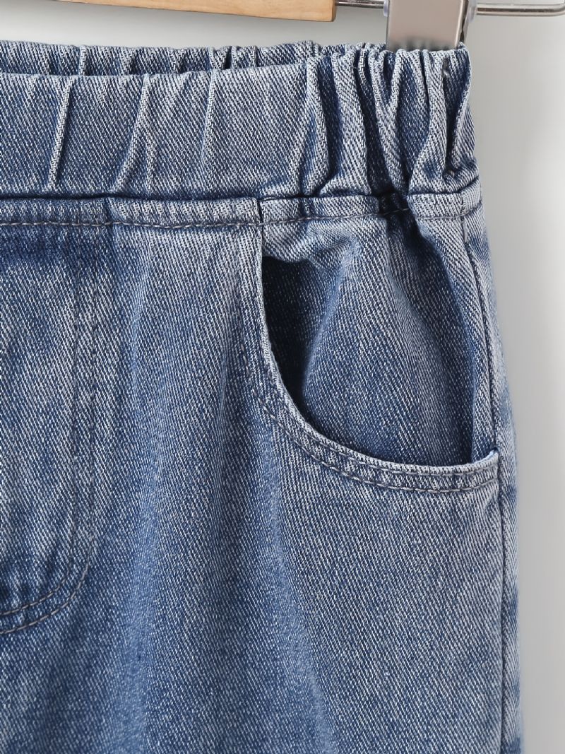 Lige Jeans Til Piger Med Bogstav- Og Hjertetryk Elastisk Linning Til Efterår Og Vinter Nyhed