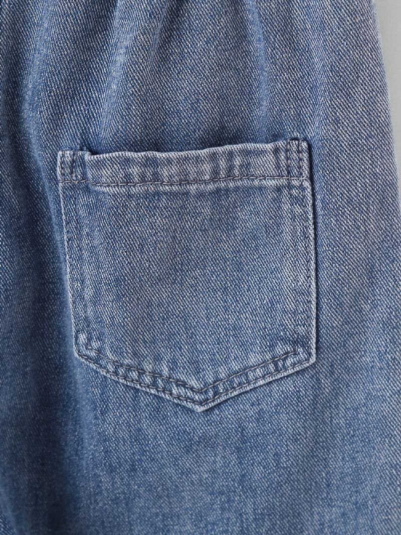 Lige Jeans Til Piger Med Bogstav- Og Hjertetryk Elastisk Linning Til Efterår Og Vinter Nyhed
