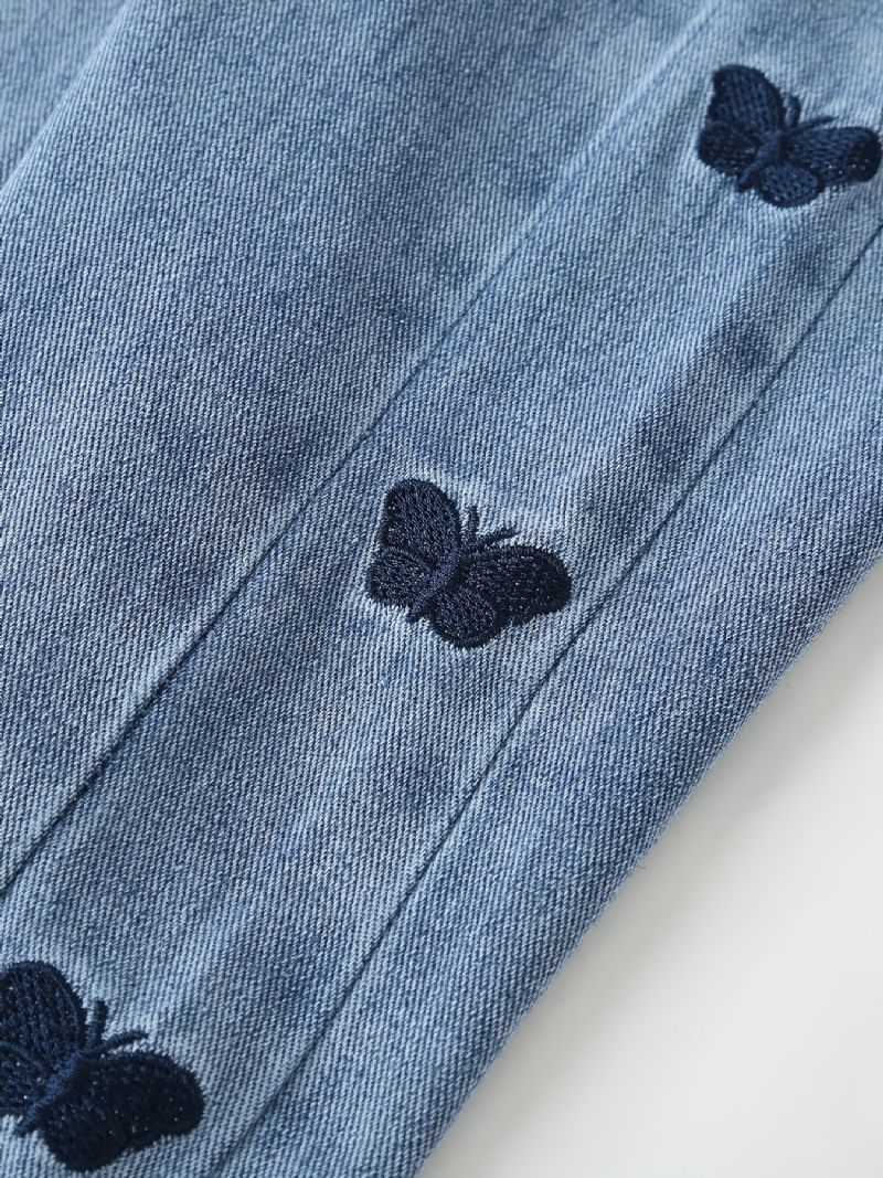 Lige Jeans Til Piger Med Sommerfuglebroderi Til Efterår Og Vinter Nyhed