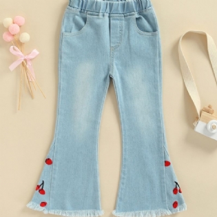 Piger 2023 Nye Broderede Cherry Denim Flare Jeans