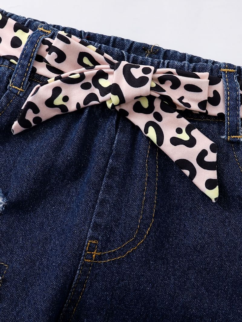 Piger Ærmeløs Leopard Print Top + Matchende Bælte Ripped Jeans Børnetøj