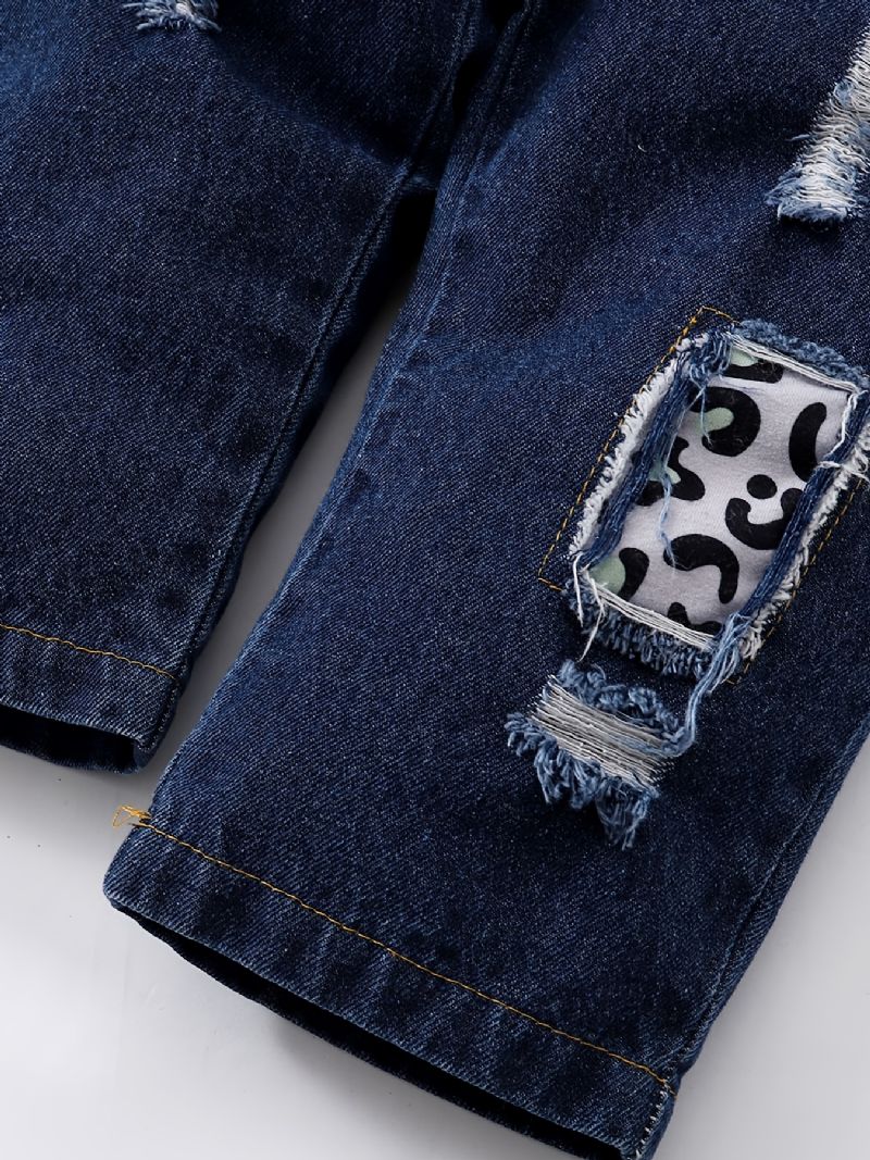 Piger Ærmeløs Leopard Print Top + Matchende Bælte Ripped Jeans Børnetøj