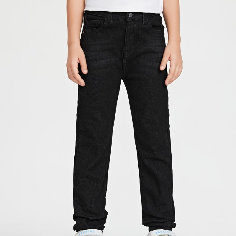 Piger Casual Basic Solide Sorte Denim Jeans Til Vinteren