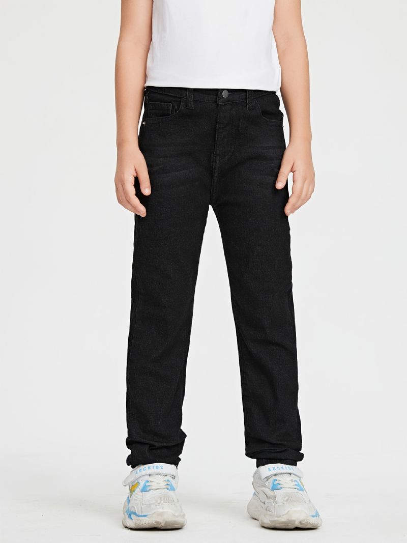 Piger Casual Basic Solide Sorte Denim Jeans Til Vinteren