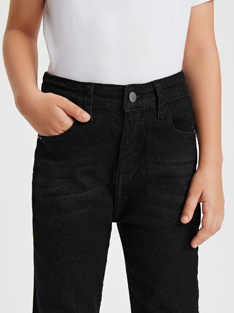 Piger Casual Basic Solide Sorte Denim Jeans Til Vinteren