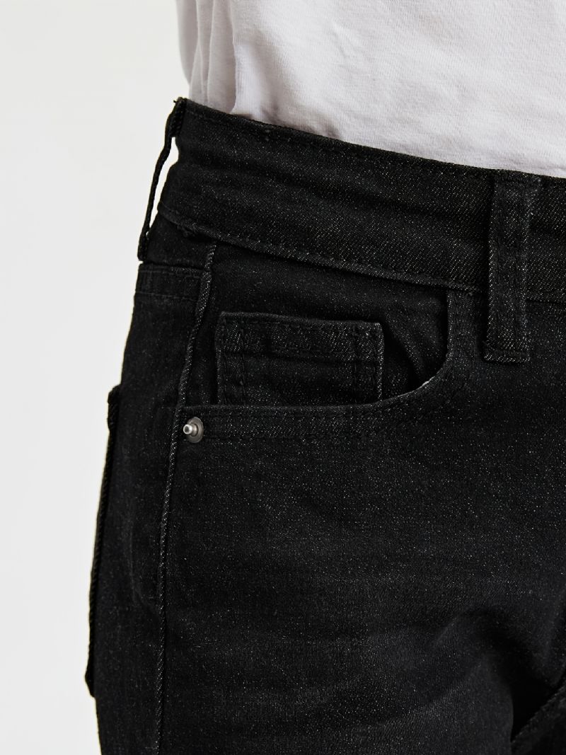 Piger Casual Basic Solide Sorte Denim Jeans Til Vinteren