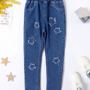 Piger Casual Modeable Denim Jeans Med Geometrisk Mønster