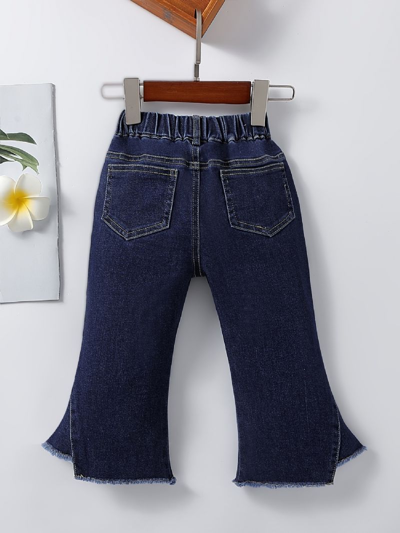 Piger Casual Simple Flared Denim Jeans Med Flower Elastik Talje Til Vinter