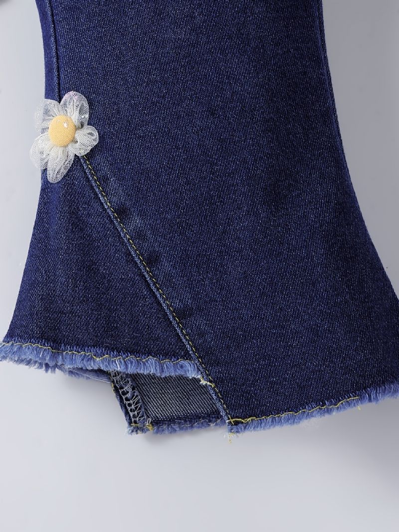 Piger Casual Simple Flared Denim Jeans Med Flower Elastik Talje Til Vinter