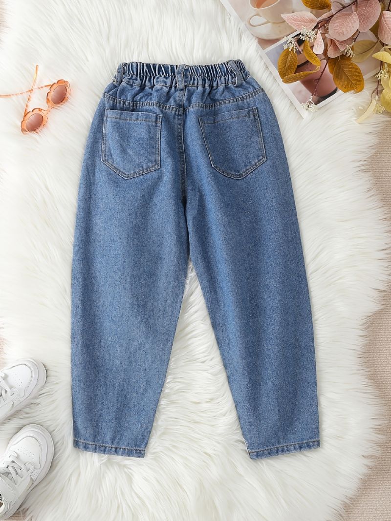 Piger Casual Simple Vintage Denim Jeans Med Lommer Til Vinter