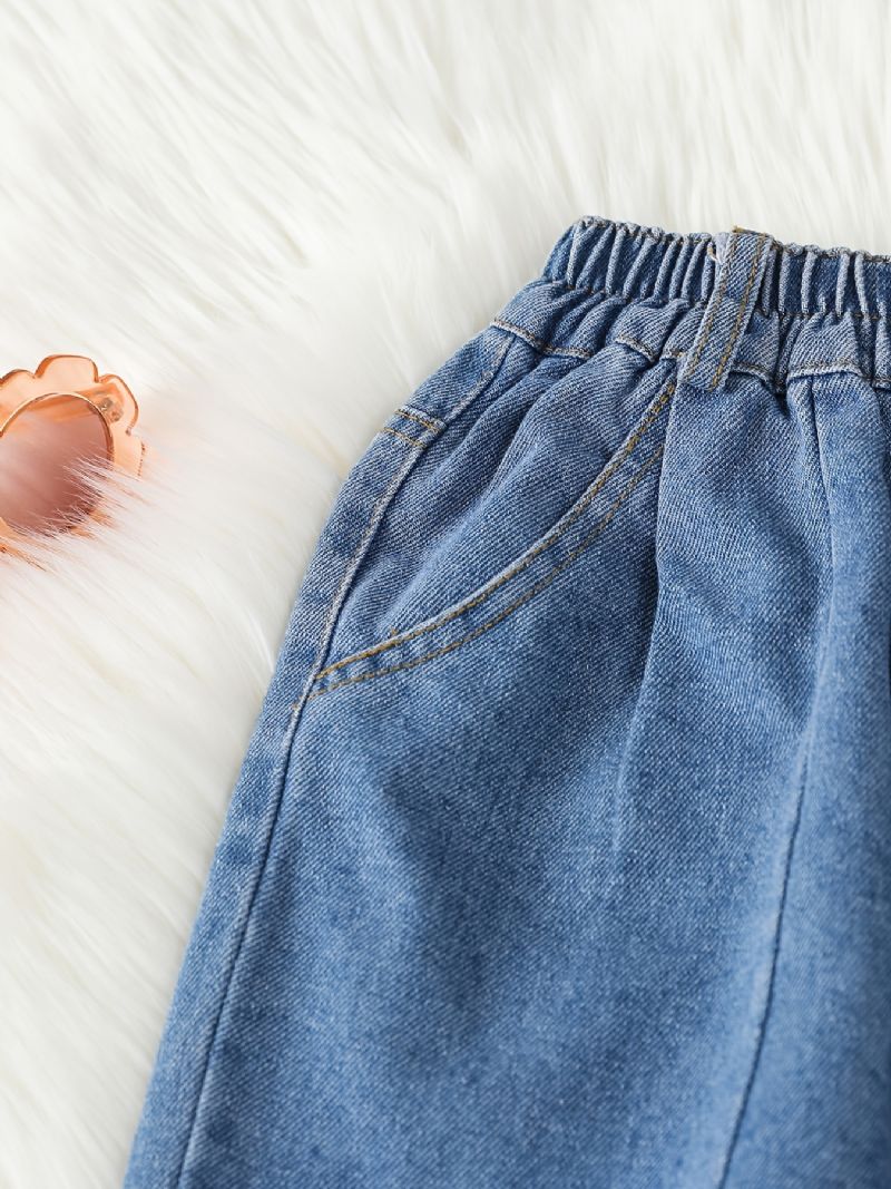 Piger Casual Simple Vintage Denim Jeans Med Lommer Til Vinter