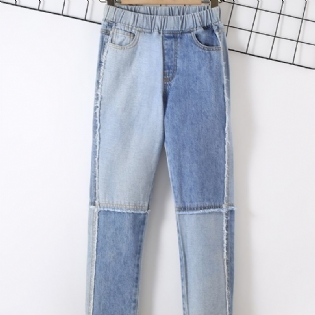 Piger Casual Street Style Syning Denim Jeans Med Elastisk Talje Til Vinter Lyseblå