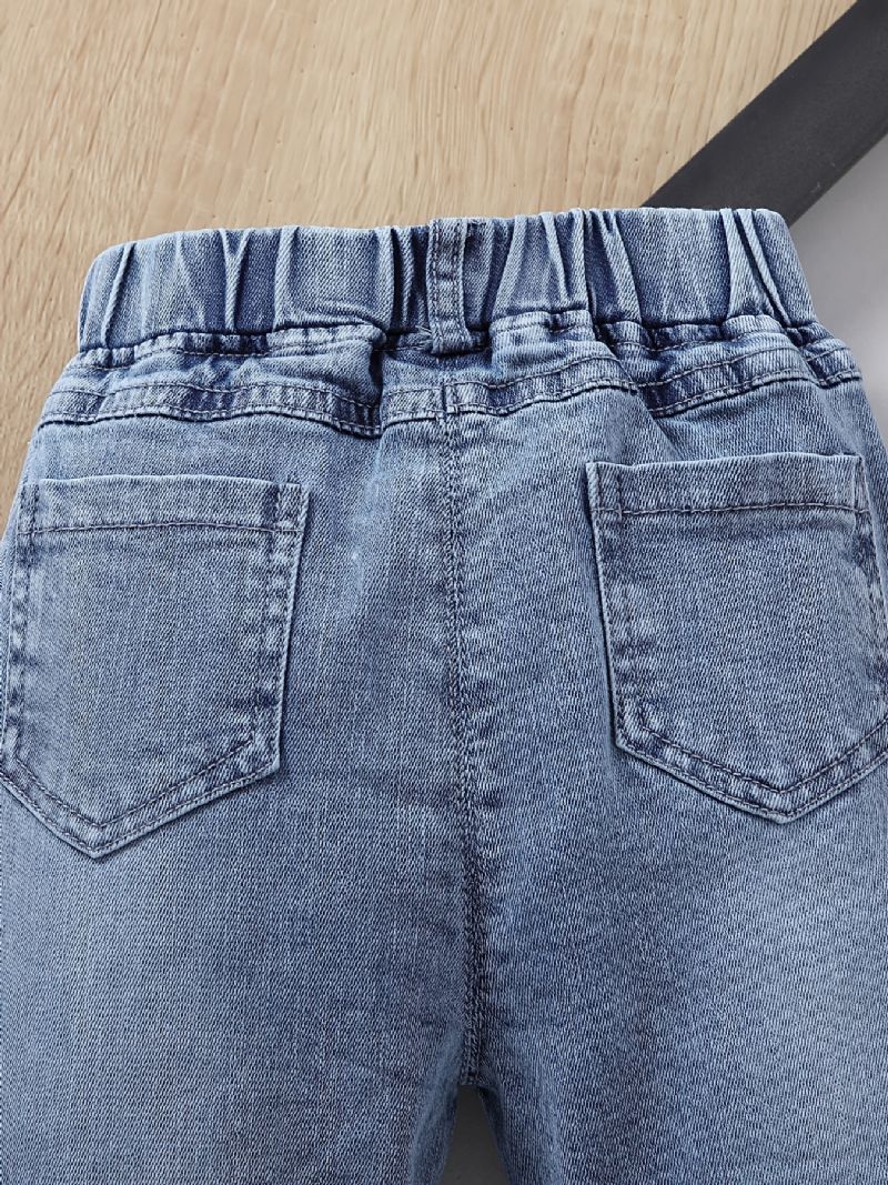 Piger Daisy Pattern Jeans Denimbukser Med Lige Ben Og Elastisk Linning Børnetøj
