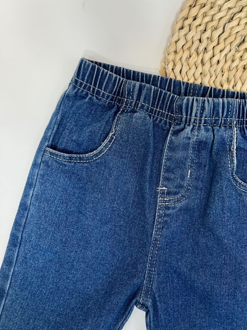 Piger Denim & Leopard Kontrast Flared Jeans Med Elastisk Linning Børnetøj
