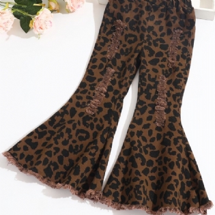 Piger Flared Bottom Leopard Ripped Denim Jeans Børnetøj Outfits