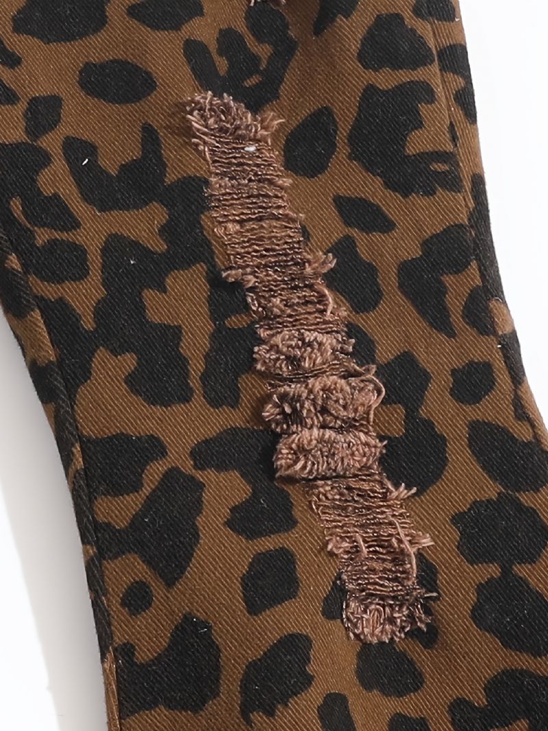 Piger Flared Bottom Leopard Ripped Denim Jeans Børnetøj Outfits