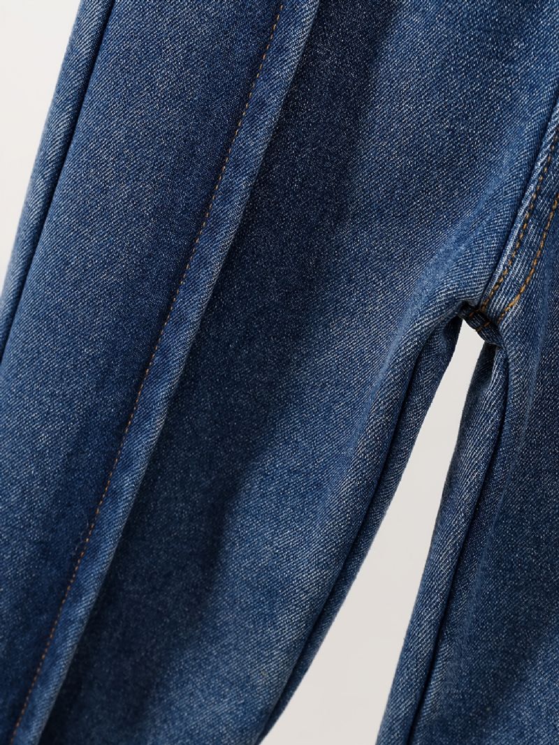 Piger Jeans Med Lige Ben Casual Plys Varm Elastisk Talje Denimbukser Børnetøj