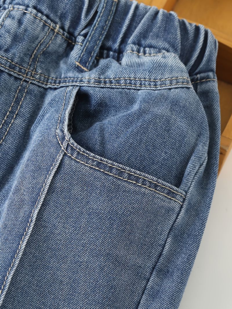 Piger Jeans Med Lige Ben I Massive Denimbukser Med Elastisk Linning Til Vintertøj Til Børn