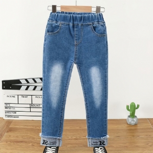 Piger Letter Stretch Denim Casual Jeans Efterår Vinter