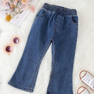 Piger Mode Flared Bukser Solid Denim Modest Jeans
