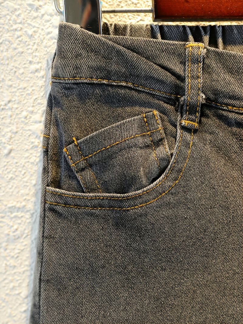 Piger Ripped Straight Jeans Casual Ensfarvede Bukser Børnetøj