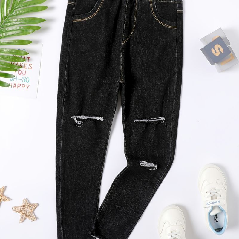 Piger Rippede Ensfarvede Jeans