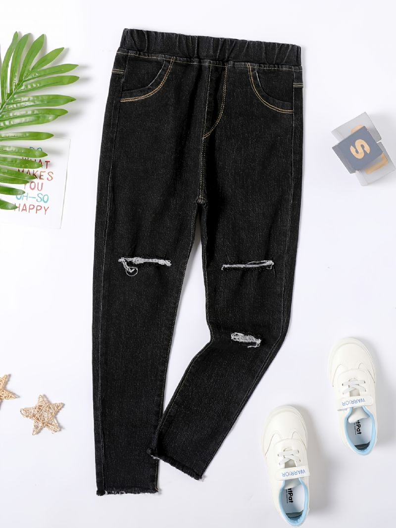 Piger Rippede Ensfarvede Jeans