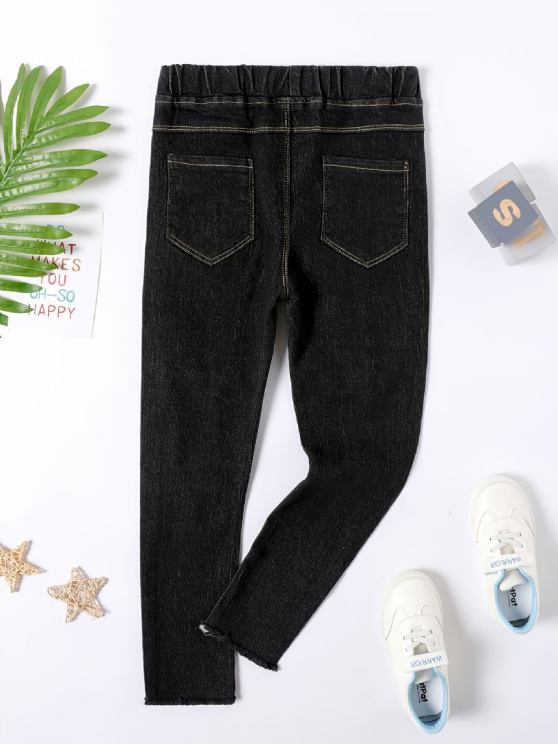 Piger Rippede Ensfarvede Jeans