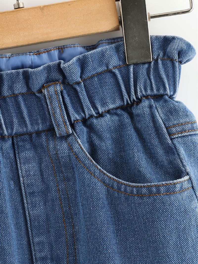 Piger Rippede Jeans Casual Ensfarvede Denimbukser Børnetøj