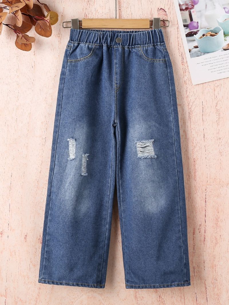 Piger Rippede Jeans Med Brede Ben