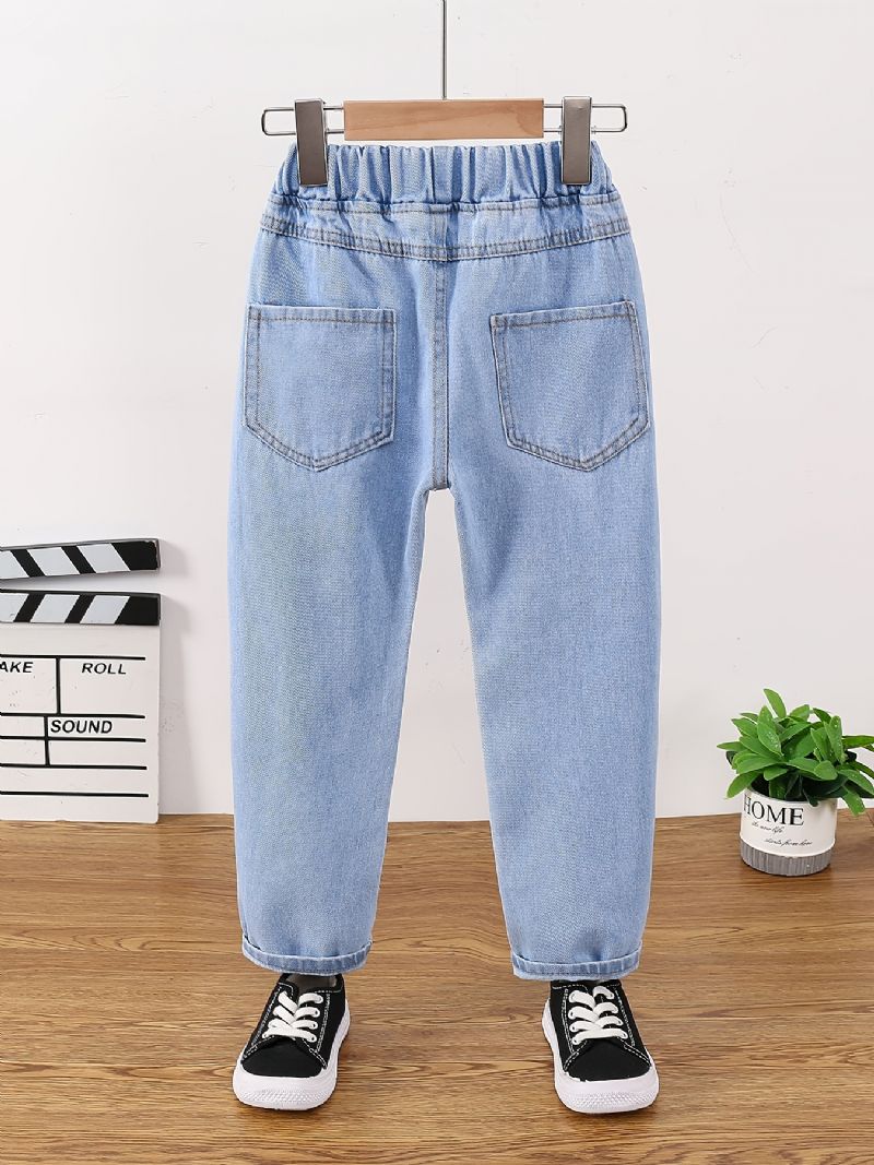 Piger Rippede Tilspidsede Jeans Tegneseriemønster Elastisk Linning Denim Børnetøj
