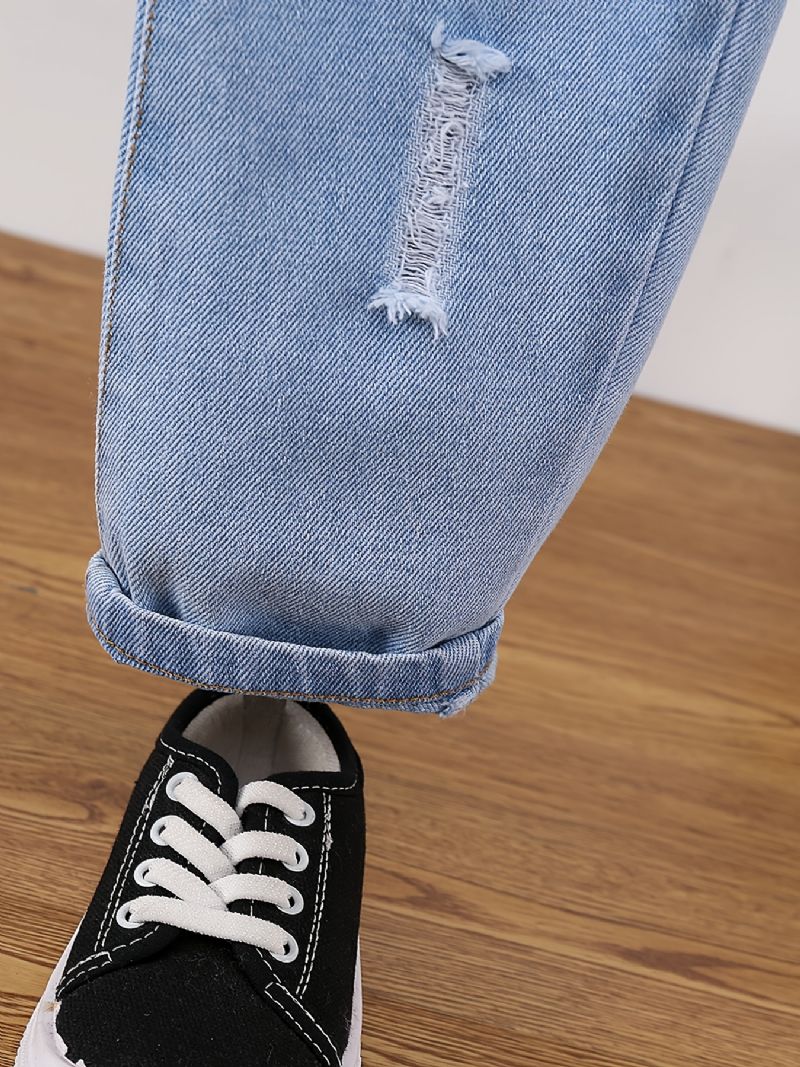 Piger Rippede Tilspidsede Jeans Tegneseriemønster Elastisk Linning Denim Børnetøj
