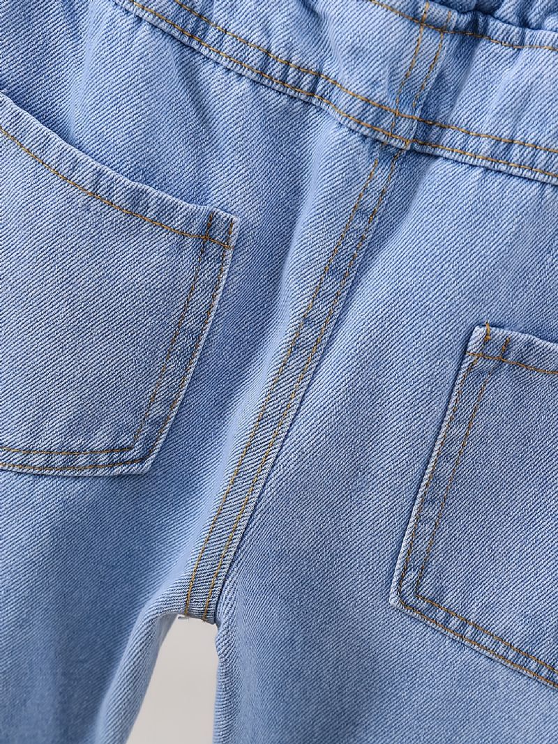 Piger Rippede Tilspidsede Jeans Tegneseriemønster Elastisk Linning Denim Børnetøj