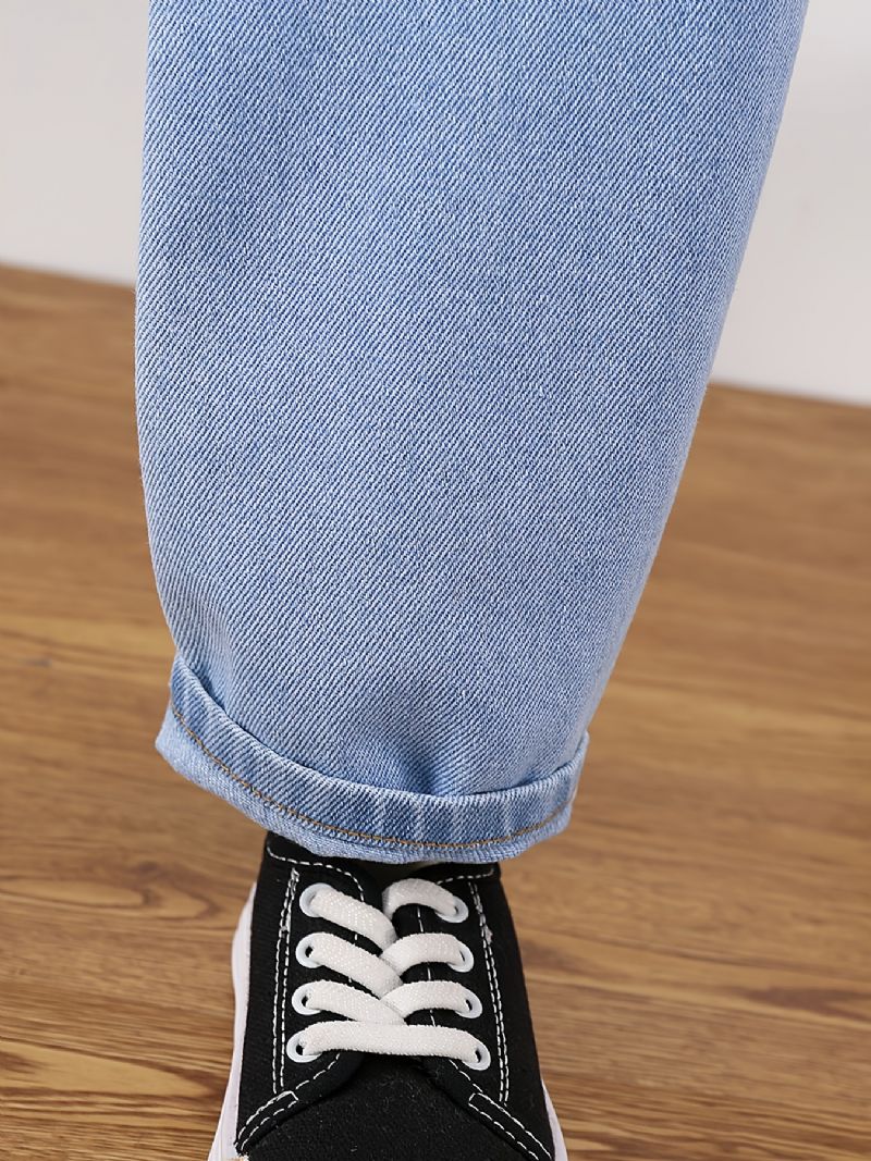 Piger Rippede Tilspidsede Jeans Tegneseriemønster Elastisk Linning Denim Børnetøj