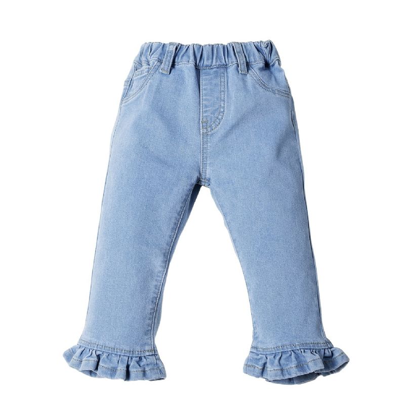 Piger Solid Flæse Flared Jeans Elastisk Linning Denimbukser Baby Børnetøj