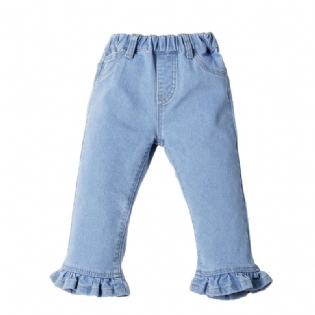 Piger Solid Flæse Flared Jeans Elastisk Linning Denimbukser Baby Børnetøj