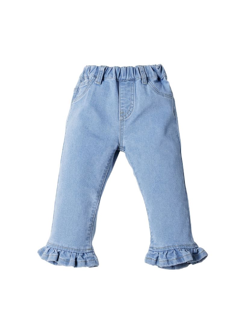 Piger Solid Flæse Flared Jeans Elastisk Linning Denimbukser Baby Børnetøj