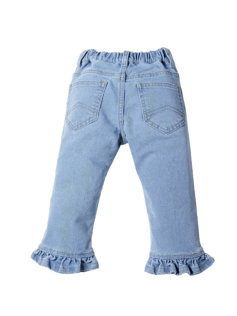 Piger Solid Flæse Flared Jeans Elastisk Linning Denimbukser Baby Børnetøj