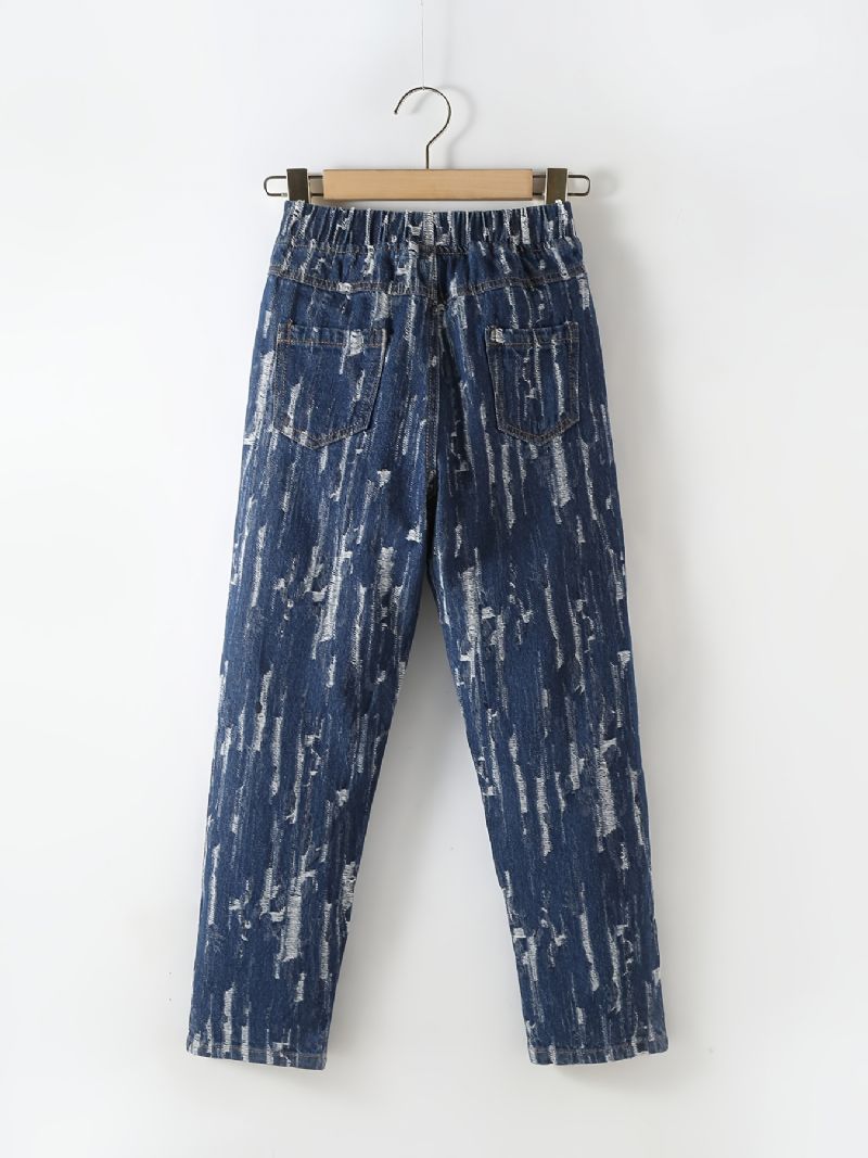Piger Street Style Rippede Denim Jeans Med Strækbar Talje Til Vinter