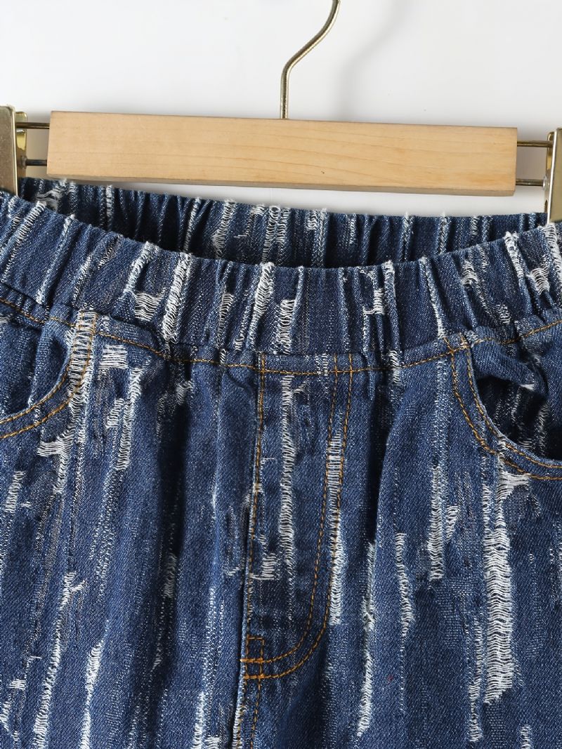 Piger Street Style Rippede Denim Jeans Med Strækbar Talje Til Vinter