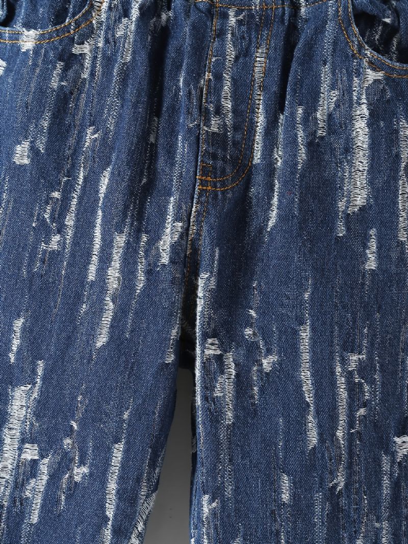Piger Street Style Rippede Denim Jeans Med Strækbar Talje Til Vinter