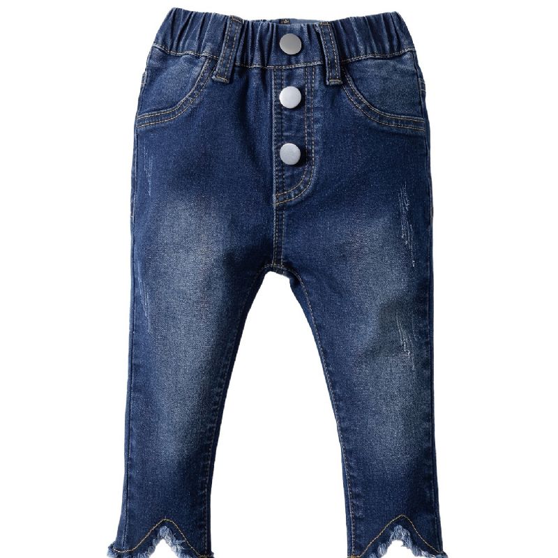 Piger Uregelmæssige Lige Ben Jeans Elastisk Linning Denimbukser Baby Børnetøj