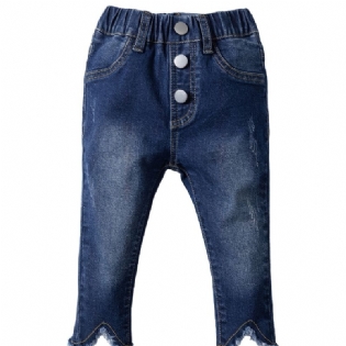 Piger Uregelmæssige Lige Ben Jeans Elastisk Linning Denimbukser Baby Børnetøj