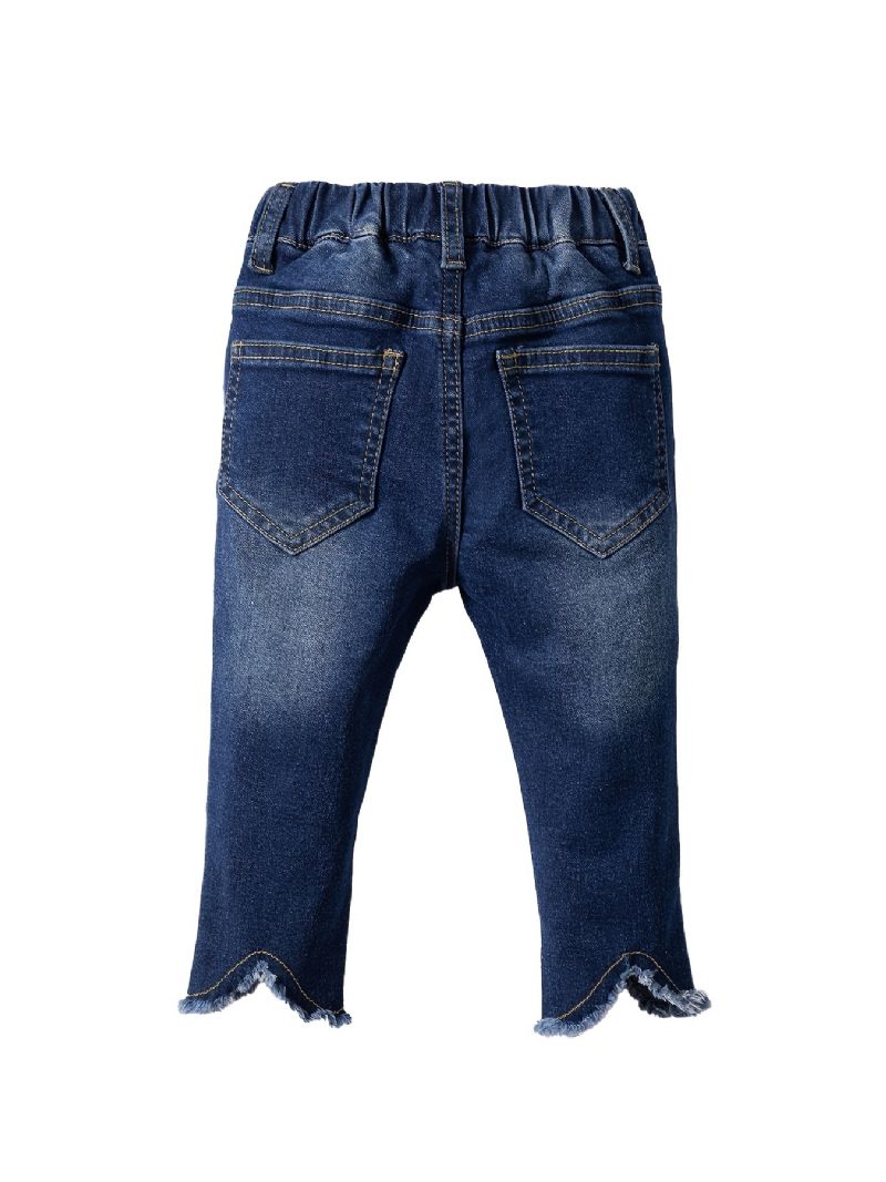 Piger Uregelmæssige Lige Ben Jeans Elastisk Linning Denimbukser Baby Børnetøj