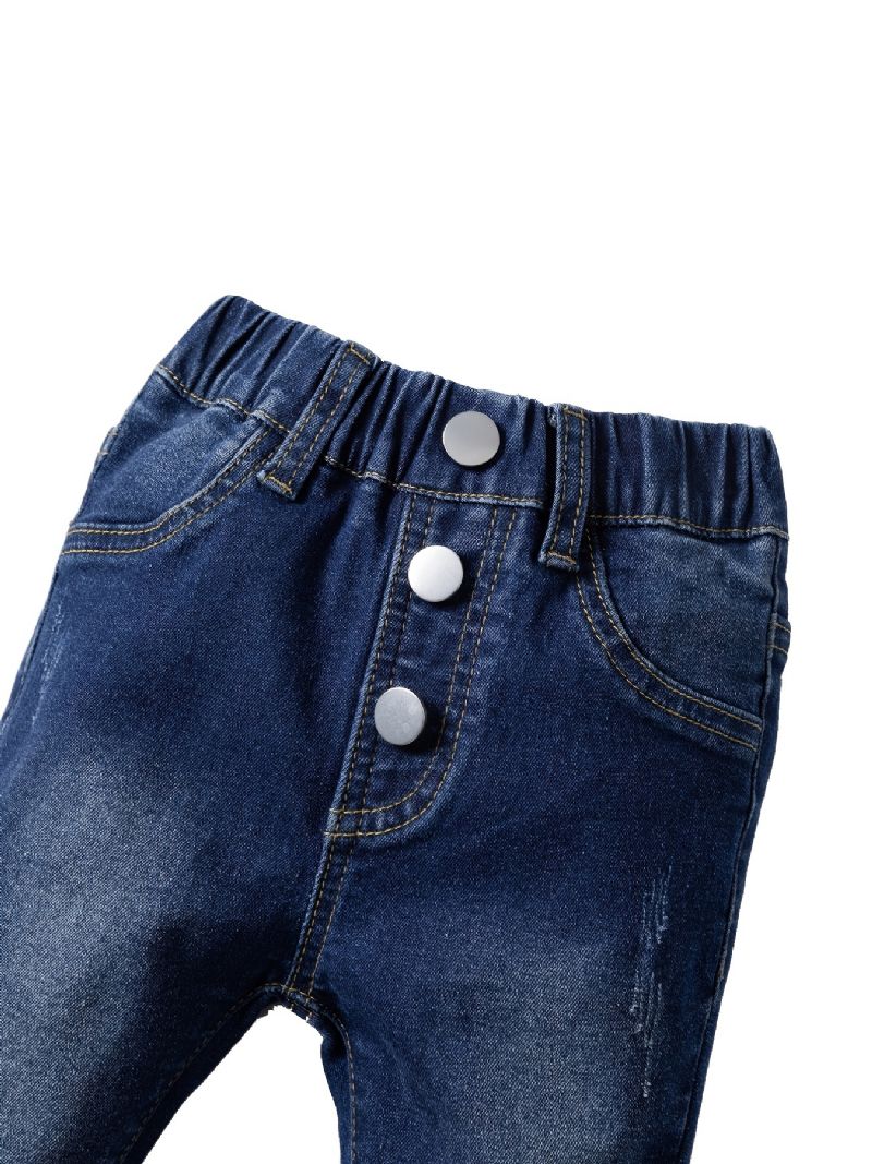 Piger Uregelmæssige Lige Ben Jeans Elastisk Linning Denimbukser Baby Børnetøj