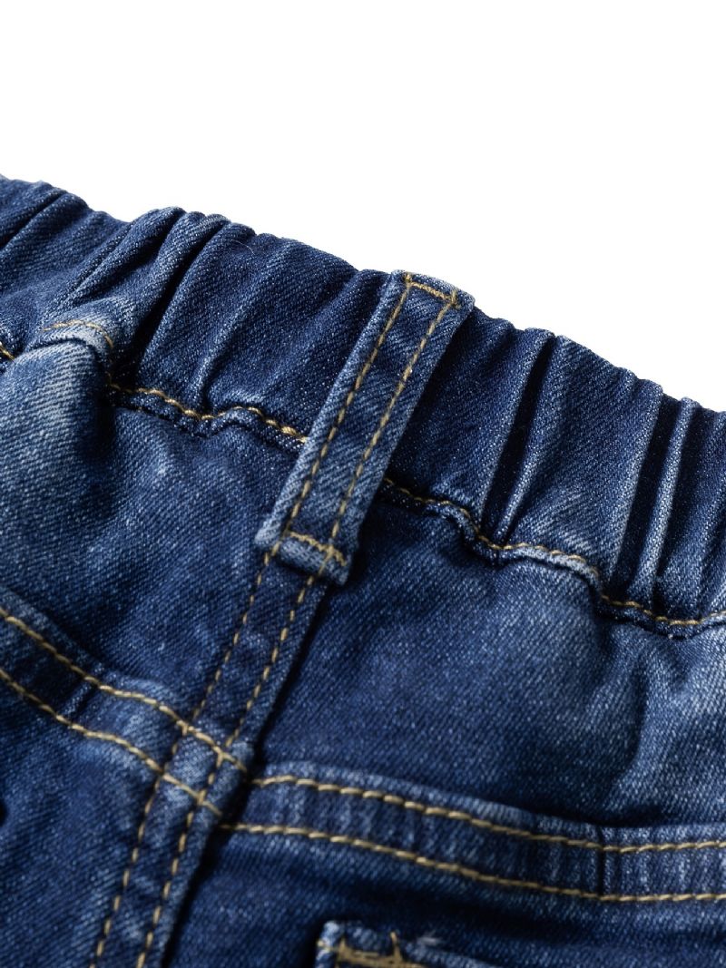 Piger Uregelmæssige Lige Ben Jeans Elastisk Linning Denimbukser Baby Børnetøj