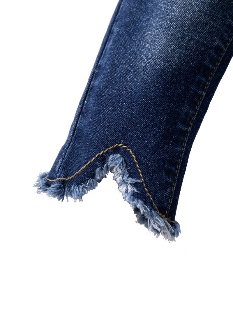 Piger Uregelmæssige Lige Ben Jeans Elastisk Linning Denimbukser Baby Børnetøj