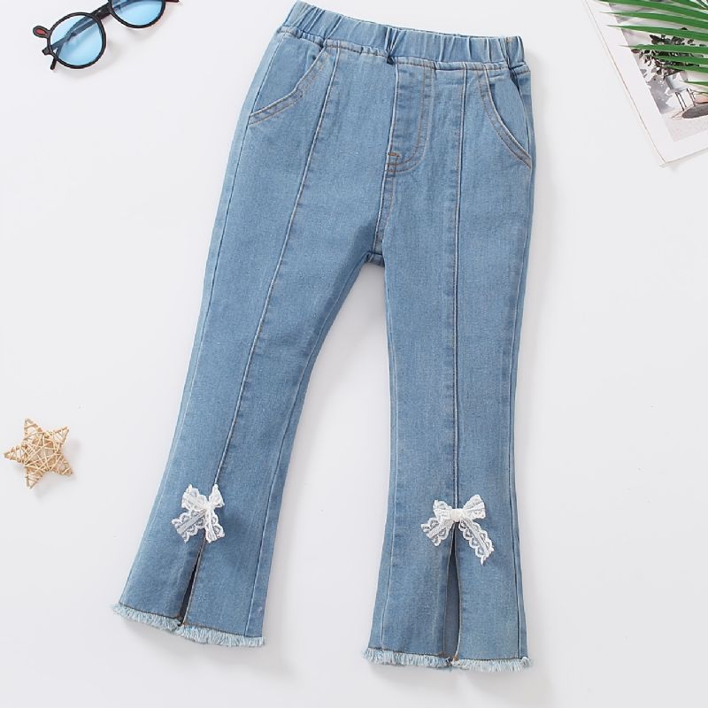 Småbørn Børn Piger Flare Ben Jeans Afslappet Sløjfe Elastisk Linning Denimbukser Børnetøj